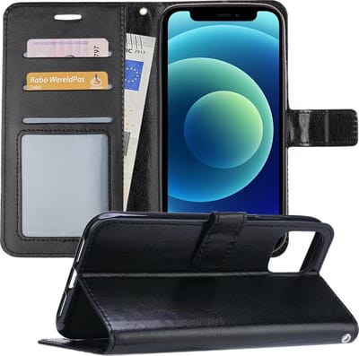 Hoesje - Geschikt voor Apple iPhone 12 - Luxe Bookcase - Walletcase Hoes - Portemonnee - Cover - Telefoonhoes - Zwart