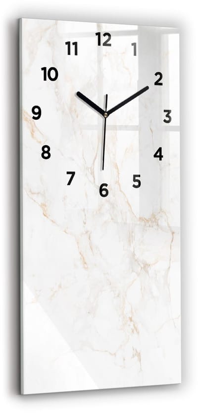 Wallfluent Wandklok - Elegant marmer Decoratieve Wandklok - 30 cm x 60 cm - Wit Wandklok - Zwarte Handen - Wandklok Met Cijfers - Wandklok voor in de Keuken - Glazen Klok Rechthoekige - Minimalistisch Wandklok - Decoratieve Wandklok