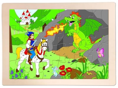 Woody houten legpuzzel prins en draak - educatief kinderspeelgoed.