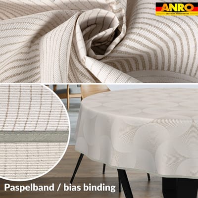 ANRO Tafelkleed Grijze cirkels Beige Rond Ø100cm Met sierband Afwasbaar Waterafstotend