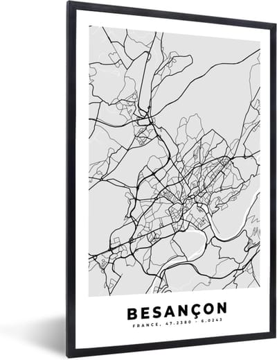 Fotolijst incl. Poster - Plattegrond - Kaart - Stadskaart - Frankrijk - Besançon - 40x60 cm - Posterlijst