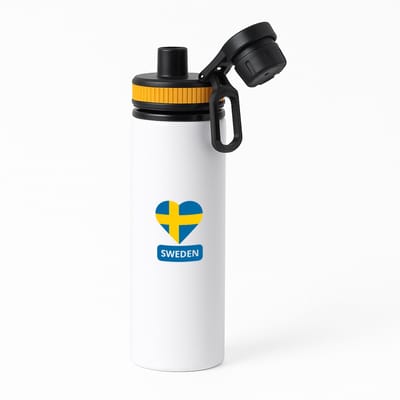 Hacebo® - Sweden vlag hartje waterfles met draaidop oranje - Zweden - reizigers - toerist - verjaardagscadeau - souvenir - vakantie - water fles - 850ML
