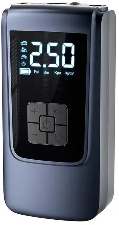 EAFC 6-in-1 Draagbare Compressor Bandenpomp - Luchtcompressor - Compressor - Oplaadbaar - Fiets Tot Auto - Elektrische Fietspomp - Zaklamp en Powerbankfunctie - Inclusief 4 opzetstukken - 4000 mAh Batterij