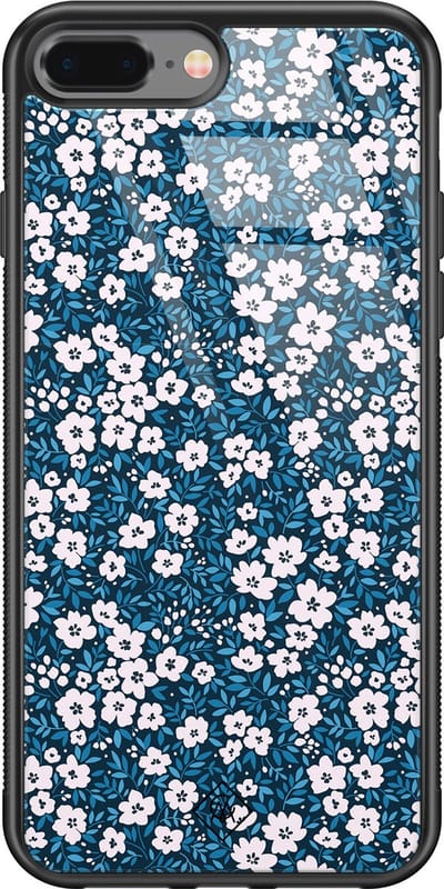 Casimoda® hoesje - Geschikt voor iPhone 8 Plus - Bloemen Blauw - Luxe Hard Case Zwart - Backcover telefoonhoesje - Blauw