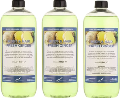 Body & Hair Fresh Ginger 1 Liter - set van 3 stuks - 2 in 1 voor lichaam en haar.