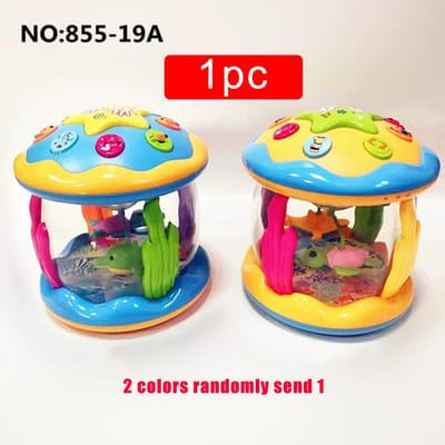 Willekeurig 1 stuks Kinder Handtrommel Verlichting Muziek Multifunctionele Projectie Baby Speelgoed Oceaan Rotatie Rustgevend Klop Speelgoed
