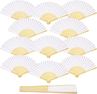 12 stuks waaiers, bruiloft, handwaaiers, witte bruiloftsdecoratie, vouwwaaiers, gastgeschenk, feeder, zomer, bruiloft, bruiloftsdecoratie, handventilator, Aziatische decoratie voor verjaardag, feest, bruiloft, doe-het-zelf, wanddecoratie