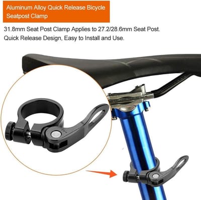 Bicycle Seat Post Mount CX-18 Aluminum Alloy Clamp 31.8mm Quick Release Road Bike Saddle Bar Collar (Black)