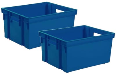 EDA Opbergkrat stapelbaar - 5x - kunststof - 30 Liter - L44 x B35 x H24 cm - blauw