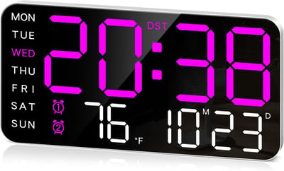 Digitale Wekker - Digitale klok - Groot Led Display - Multifunctioneel - Dubbeldoel hangend en staand - Stil Ontwerp - Datum Temperatuur En Helderheidsregeling - Voor Slaapkamer Bureau En Woonkamer - Paars licht