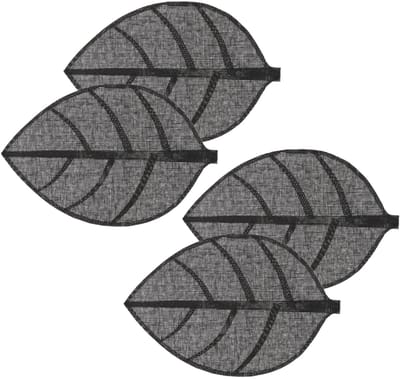 Secret de Gourmet Placemat Leaf - 4x - zwart - ovaal - 50 x 33 cm - Decoratief - BBQ - Tropical