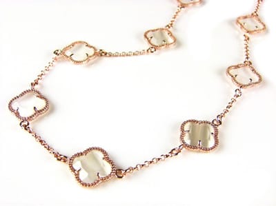 model 10 Fiori collier in zilver roze verguld 10 parelmoer klavers