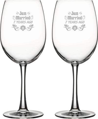 Gegraveerde set rode wijnglazen 46cl Just Married 7 years ago