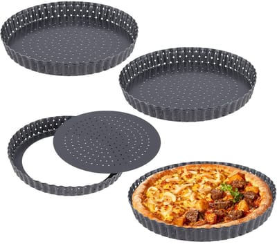 Dailygoods- Quicheblik 20 cm - Geperforeerd - Antiaanbakvorm - Koolstofstaal - Set van 4 - Elegante geribbelde randen - Taartvorm