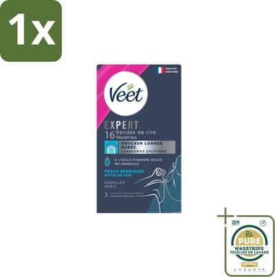1 x Veet – Ontharingsstrips – Expert Gevoelige Huid Oksels – 16 Strips- Oksels Ontharen - Gevoelige Huid Ontharen - Waxstrips Oksels - Ontharing Oksels - Amandelolie Ontharing