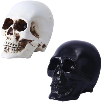 Dailygoods- Schedeldecoraties Set van 2 - Oplichtende Halloween-rekwisieten - Wanddecoratie - Binnen/buiten gebruik - 12 x 10 cm - Bewegingssensor - Halloweendecoratie