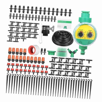 Druppelirrigatieset - Bewateringssysteem Tuin - Efficiënt Bewateren - Tijd- en Waterbesparend - 40m Slang en Timer - Zwart