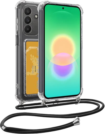Hoes Geschikt voor Samsung A27 Hoesje Pas Houder Shock Proof Case Hoes Met Koord - Hoesje Geschikt voor Samsung Galaxy A27 Hoes Met Telefoonkoord Pasjeshouder Cover - Transparant