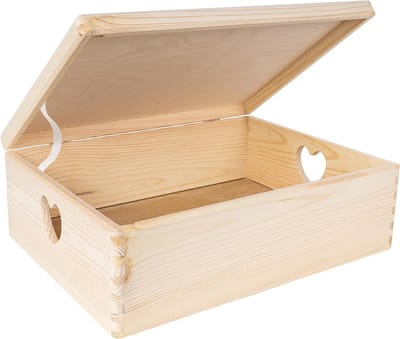 Creative Deco Houten Doos Opberger Kist | 40 x 30 x 14 cm | Met Deksel en Handvat Hart | voor Decoratie | voor Documenten, Voorwerpen, Speelgoed, Gereedschap | RUW EN ONVERZEGELD