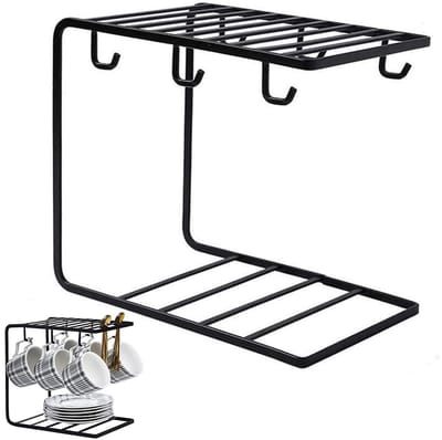 Dailygoods- Kopjeshouder 6 Haken - Keukenhouder - Koffiekop Houder - Theekop Display - Ruimtebesparend - Duurzaam Metaal - Mokkenrek