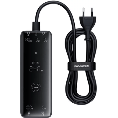 Baseus Digital GaN 3xUSB-C 1xUSB-A 240W Wall Charger with Power Cable - Black