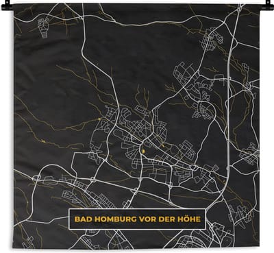 Wandkleed - Wanddoek - Bad Homburg vor der Höhe – Stadskaart – Gold – Plattegrond – Stadskaart – Kaart - Duitsland - 180x180 cm - Wandtapijt