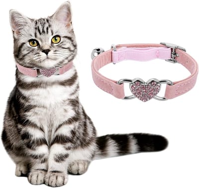 Bling Hart Kattenhalsband met bel, verstelbare kattenhalsbanden met veiligheidsriem, strass halsband voor kleine katten en honden (roze)