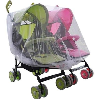 Poussette Moustiquaire Insectifuge Pare-soleil Filet pour Jumeaux et Pollen Facile Coup de chaleur Sorties en plein air Filet, Doubles, Maille haute densité, Pliable, blanc