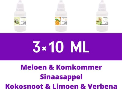 Geurolie Set Vigorous – Cosmetische Geuroliën voor Zeep, Kaarsen en Cosmetica – 3x 10 ml Geconcentreerde Frisse Geuren Meloen Komkommer, Sinaasappel en Kokos Limoen – Gietzeep, CP Zeep, Parfum en Huisparfum – DIY, Hobby en Cadeau – ArinKaSoap