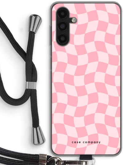 Case Company® - Hoesje met koord geschikt voor Samsung Galaxy A13 5G hoesje met Koord - Grid Roos - Telefoonhoesje met Zwart Koord - Bescherming aan alle Kanten en Over de Schermrand