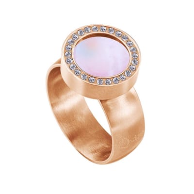 Quiges RVS Schroefsysteem Ring met Zirkonia Rosékleurig Mat 16mm met Verwisselbare Roze Schelp 12mm Mini Munt