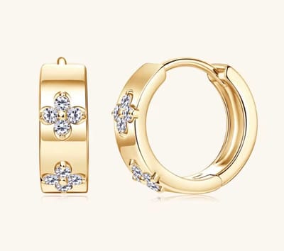 Selevie Oorbellen Gouden Ringen met klavertjes van Moissanite VVS- C&A Clover Golden Earrings bangles - Hoops Four Leaf Clover-