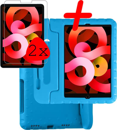 Hoesje Geschikt voor Apple iPad Air 5 (2022) - 10.9 inch - 5e Generatie - M1 - Met 2x Screenprotector - Kinderhoes Shockproof Bumper - Kidsproof Case - Tablet Hoes - Kinder Hoes Cover - Blauw