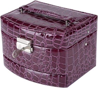 Sieradenopbergdoos met Spiegel en Handvat - 3 Laags Organiser voor Kettingen, Ringen en Broches (Paars)