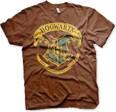 Harry Potter Heren Tshirt -S- Hogwarts Crest Bruin