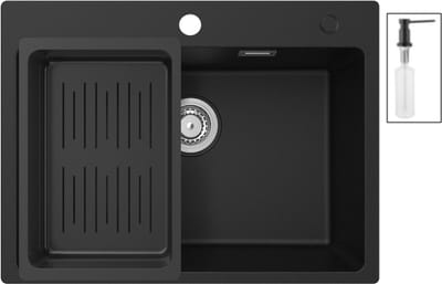 CECIPA max Granieten Spoelbak voor keuken 60x45cm Antraciet - Spoelbak Keuken Met Zeepdispenser - Wasbak met waterafvoersysteem - Granieten spoelbak met afdruip