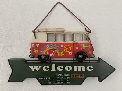 Retro Bus Metalen Wandbord "welcome" 42 x 22 x 4 cm Rood