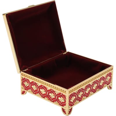 Vintage Metalen Sieradendoos Roos Reliëf Enkellaags Vierkant Europese Stijl Sieraden Opbergdoos rood