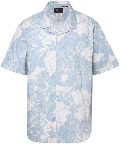 JP 1880 - Heren - Overhemd korte mouwen Cubaanse kraag bloemenprint Cubaanse fit - Duifblauw - Maat 4XL