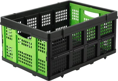 Opvouwbare Opbergkrat 55L - Stapelbare Plastic Krat Met Handgrepen - 40 x 56 x 26 cm - Groen