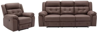 Vente-unique Elektrische driezitsrelaxbank en -fauteuil van bruin microvezel met verouderd leereffect ORTIANO