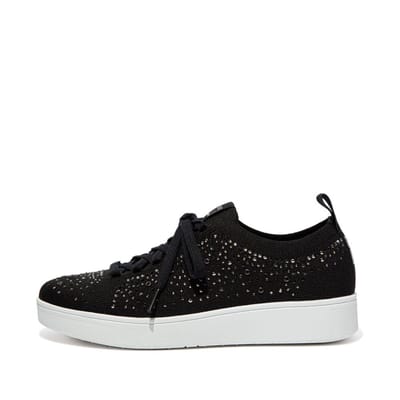 Fit Flop Dames Rally Crystal Gehaakte Sneakers (Zwart)