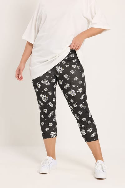 Yours 2Pack Zwarte Cropped Leggings Met Madeliefjes Size 42