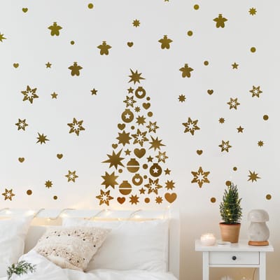 Kerstboomdecoratie sticker - 110x50cm - Goud - Kerststickers - Feestelijke decoraties
