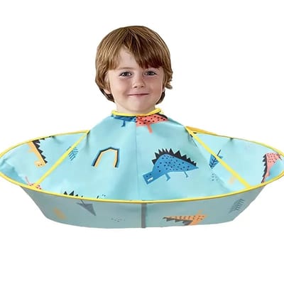 Daity 1 Dinosaurus Peuterkapmantel - Opvouwbare Nylon Peuterkapmantel - Blauw/Geel - voor een leuke en rommelvrije knipervaring