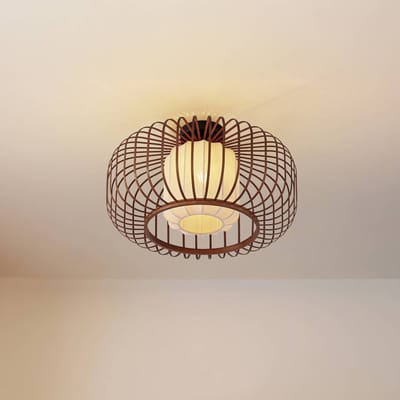 Lindby - plafondlamp hout - 1licht - Bamboe, textiel, metaal - H: 29.5 cm - E27 - Donker hout, beige