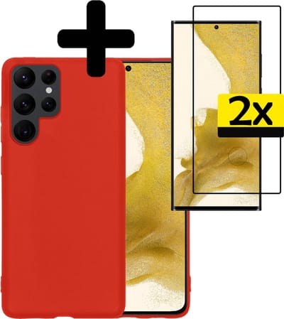 Hoesje - Met 2x Screenprotector - Geschikt voor Samsung Galaxy S22 Ultra - Sterk & Shockproof - Back Cover - Siliconen Case - Telefoon Hoes - Telefoonhoesjes - Rood