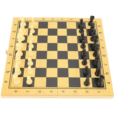 Houten Schaakbord Spelset 3 in 1 Opvouwbaar Bord Schaak- en Damset voor Kinderen Volwassenen 29x29cm/11.42x11.42in beige