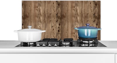 Spatscherm keuken 90x45 cm - Kookplaat achterwand Eikenhout - Patronen - Planken - Muurbeschermer - Spatwand fornuis - Hoogwaardig aluminium