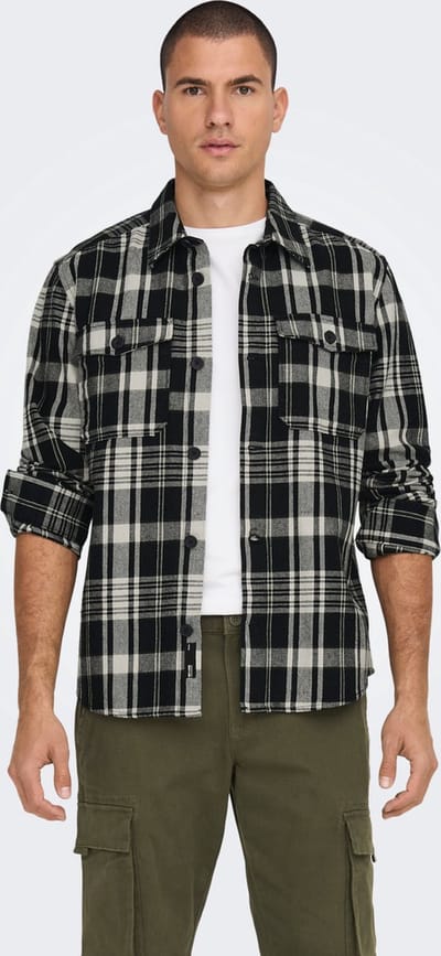 Only & Sons Overhemd Onsmilo Ovr Ctn Check Ls Shirt Noos 22024699 Black Mannen Maat - S